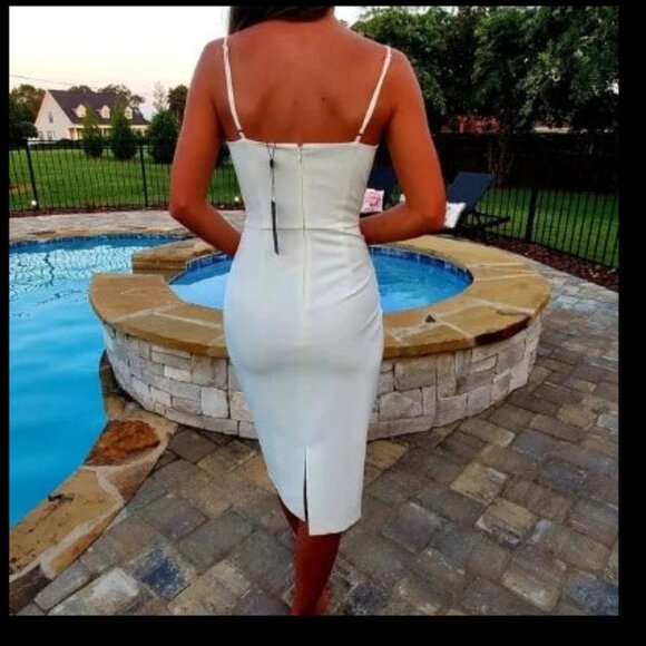 Gianni Bini White Midi Dress Abby Sweetheart Neck Slit Cut Out Midi Dress - Picture 3 of 4